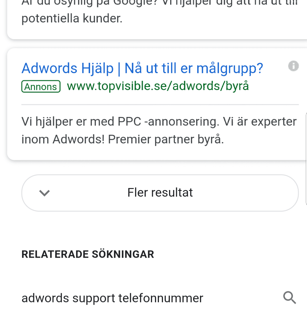 Bild på Googles nya sätt att visa resultat, fler resultat