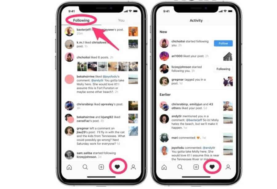 instagrams following tab försvinner