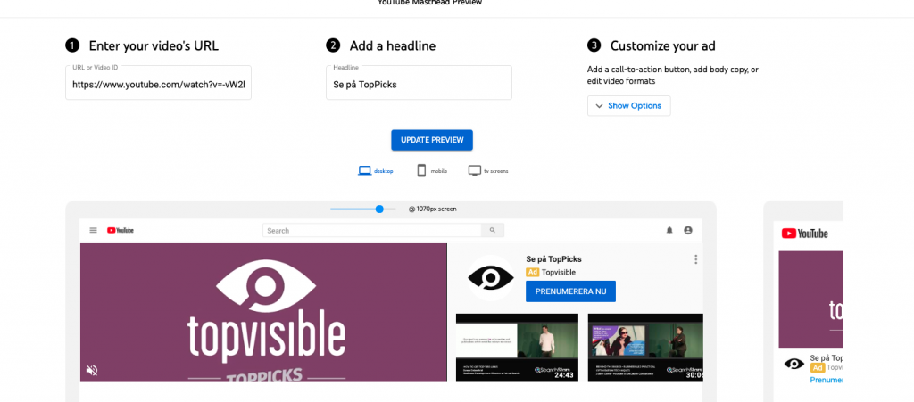 Topvisible YouTube masthed