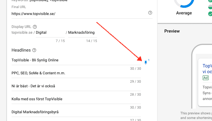 Pinna din responsiva sökannons
