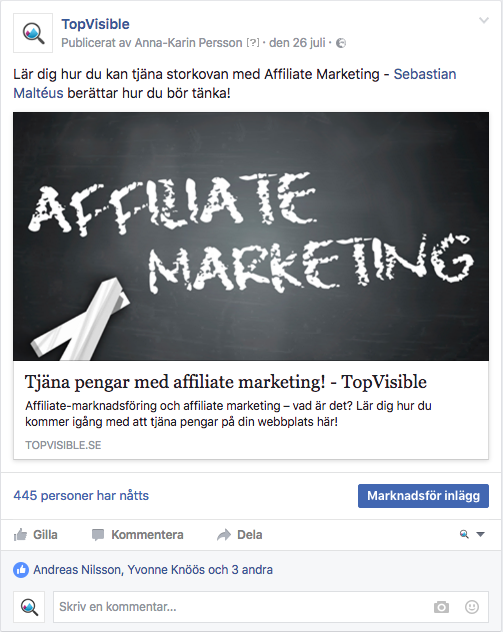Sponsrat inlägg på Facebook