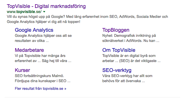 TopVisibles sökresultat på Google