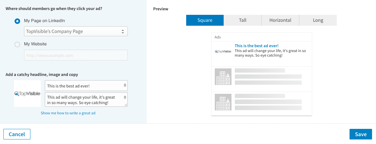 Text ad LinkedIn