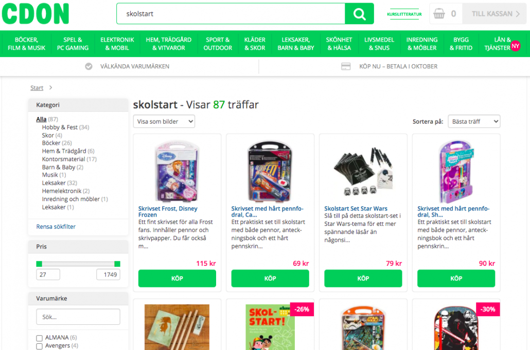 CDON Marketplace - sökning på skolstart