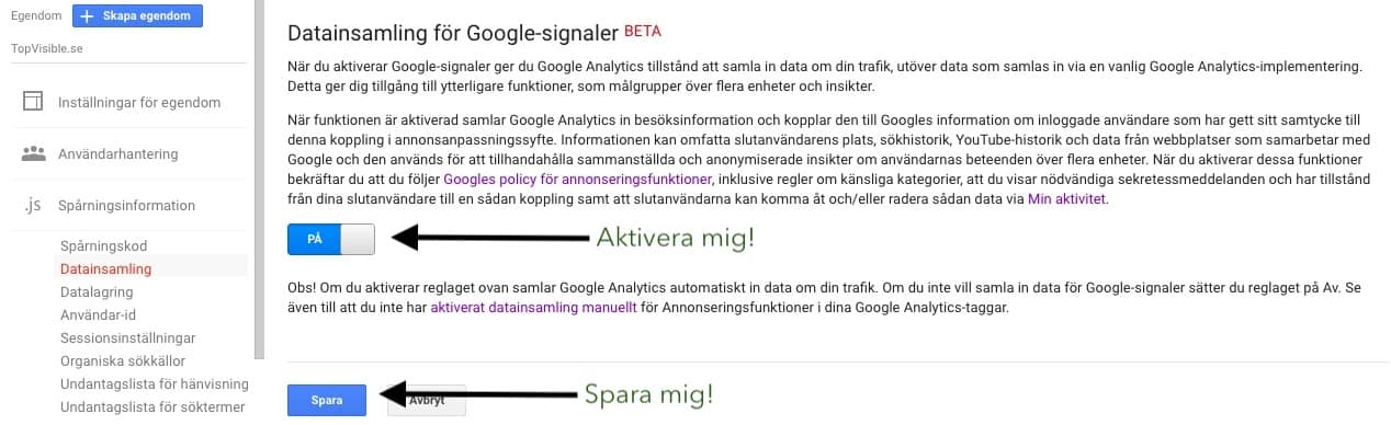 Aktivera google signals