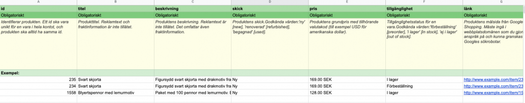 Produktfeed via Google Sheets