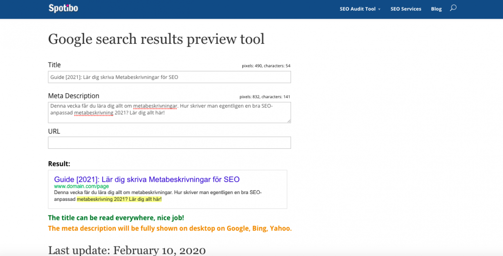 Använd SERP Preview Tool för metabeskrivningar
