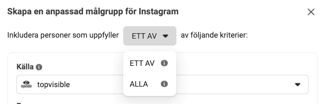 Kriterier för målgrupp på Instagramkonto